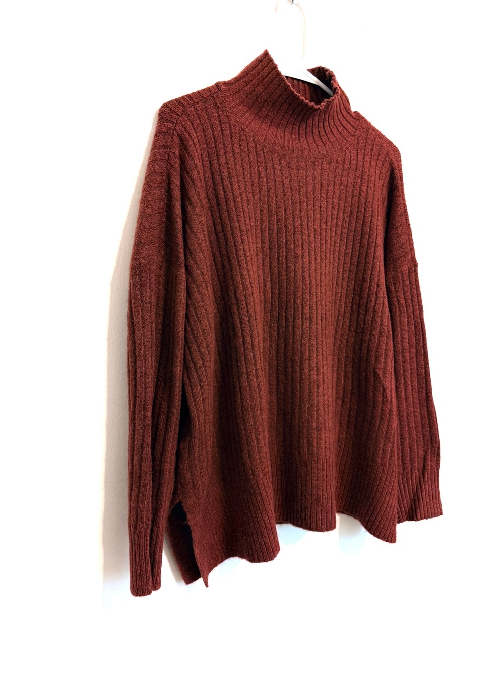 2/$30 LOFT Rust Ribbed Mock Neck Sweater Women’s Small Cozy Soft Tunic Pullover - Picture 4 of 9